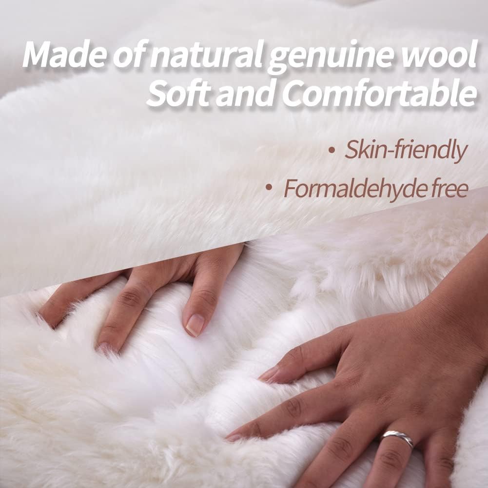 Green Premium Genuine Fur Sheepskin Rug Real Australia Sheepskin Natural Luxury Fluffy Lambskin Fur Area Rug Seat Covers for Kids Bedroom Sofa Chair Cover (Military Green, Double Pelt/2ft x 6ft)